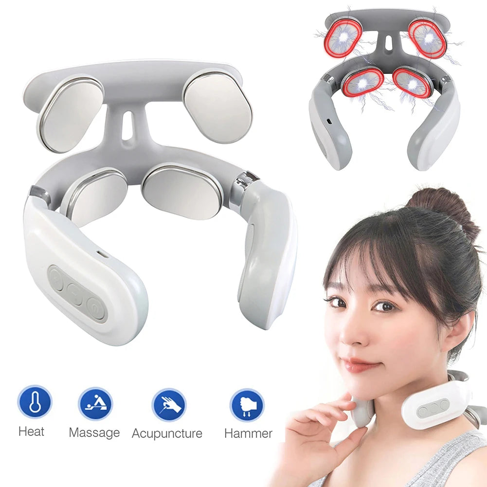 4-Head Neck Massager With Heat USB Rechargeable Cervical Wellness