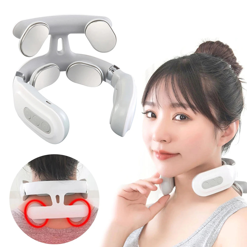 4-Head Neck Massager With Heat USB Rechargeable Cervical Wellness
