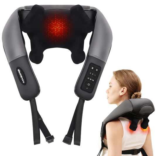 MASGREE Wide Adjustable 4D Kneading Cordless Neck Massager With Heat