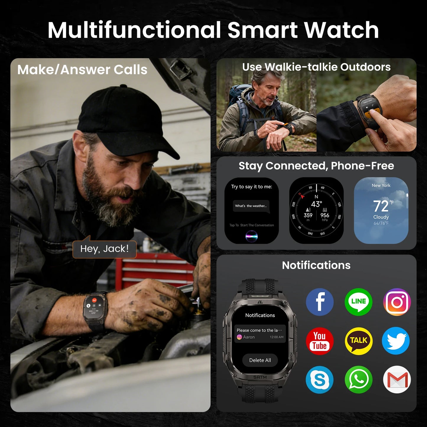 Kospet Tank M4C Rugged Smartwatch GPS Fitness Tracker Waterproof