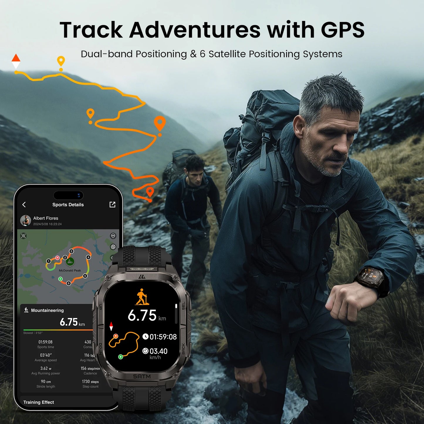Kospet Tank M4C Rugged Smartwatch GPS Fitness Tracker Waterproof