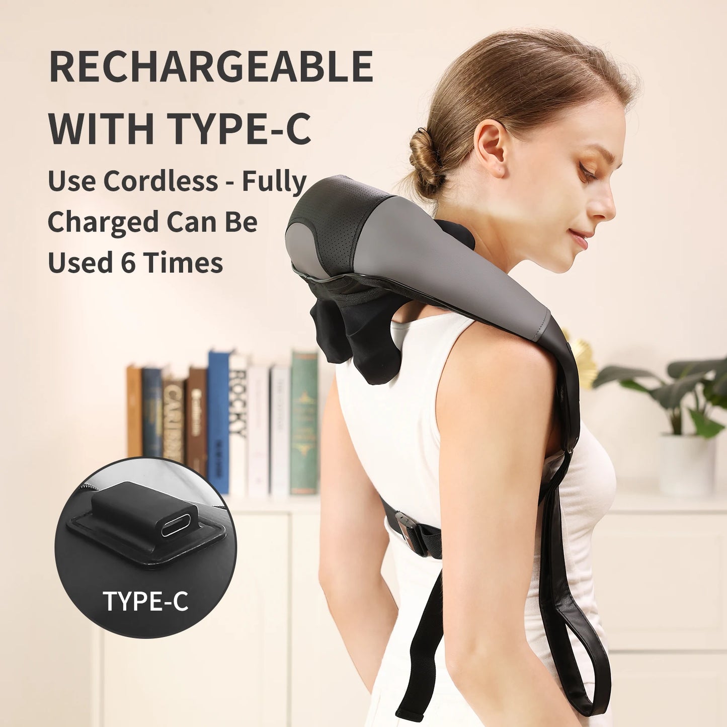 MASGREE Wide Adjustable 4D Kneading Cordless Neck Massager With Heat