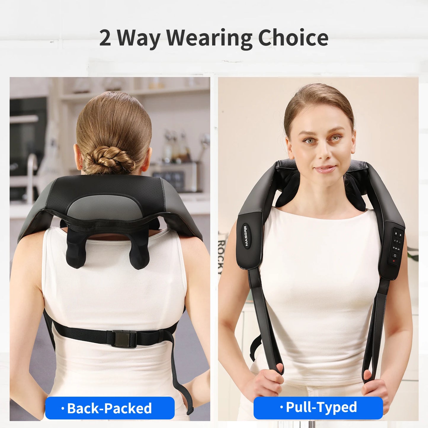 MASGREE Wide Adjustable 4D Kneading Cordless Neck Massager With Heat